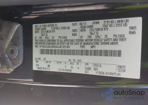 2016 Ford Escape Titanium z USA, uszkodzony, nr VIN 1FMCU9J95GUA72135